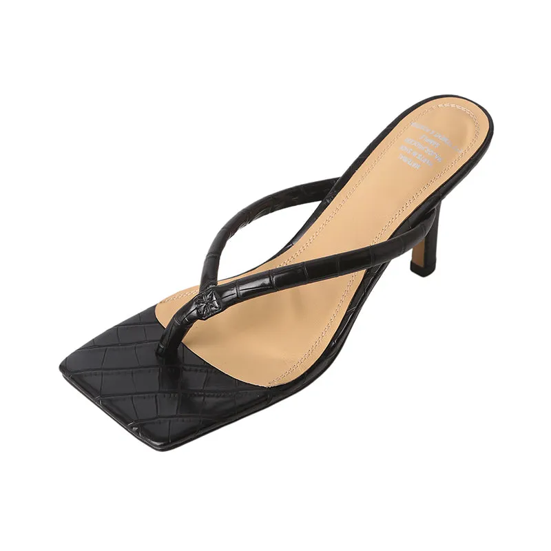 Women genuine leather green Slippers stilettos Heels