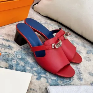 Women Mid Heels Shoe Genuine Leather Chic Slippers