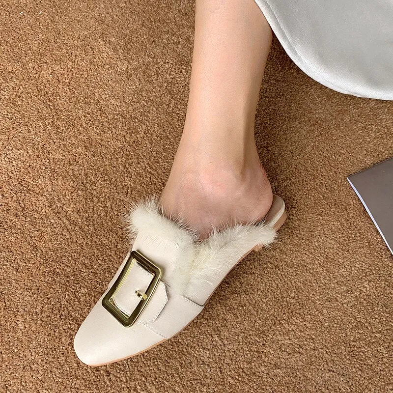 Women Slipper Square Toe Metal Decoration