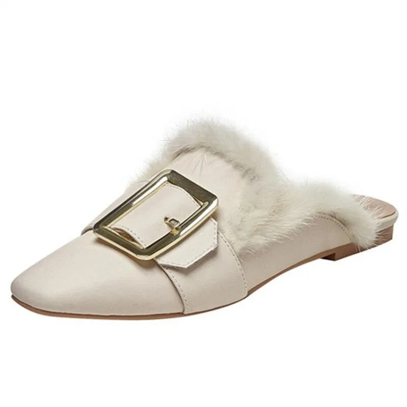 Women Slipper Square Toe Metal Decoration