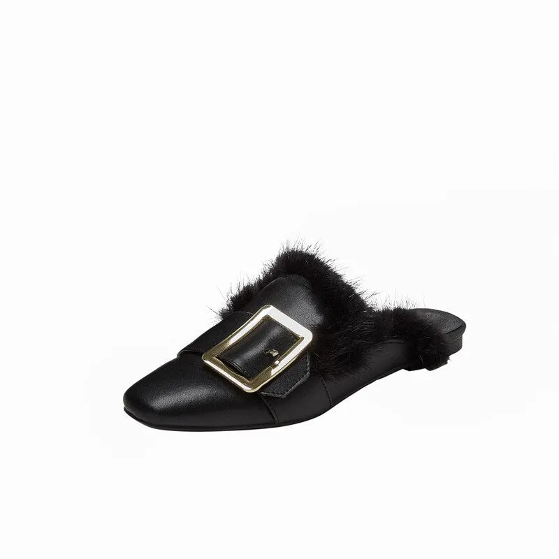 Women Slipper Square Toe Metal Decoration