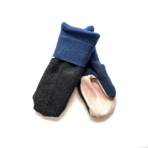 Women's Driving Mittens - Blue & Grey with Pink micro-suede palm - 008 M/L