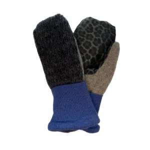 Women's Driving Mittens - Blue with Cheetah Print Micro-Suede Palm - 089 M/L