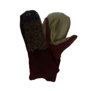 Women's Driving Mittens - Green & Maroon with Green Micro-Suede Palm - 070 M/L