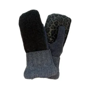 Women's Driving Mittens - Grey with Cheetah Print Micro-Suede Palm - 082 M/L