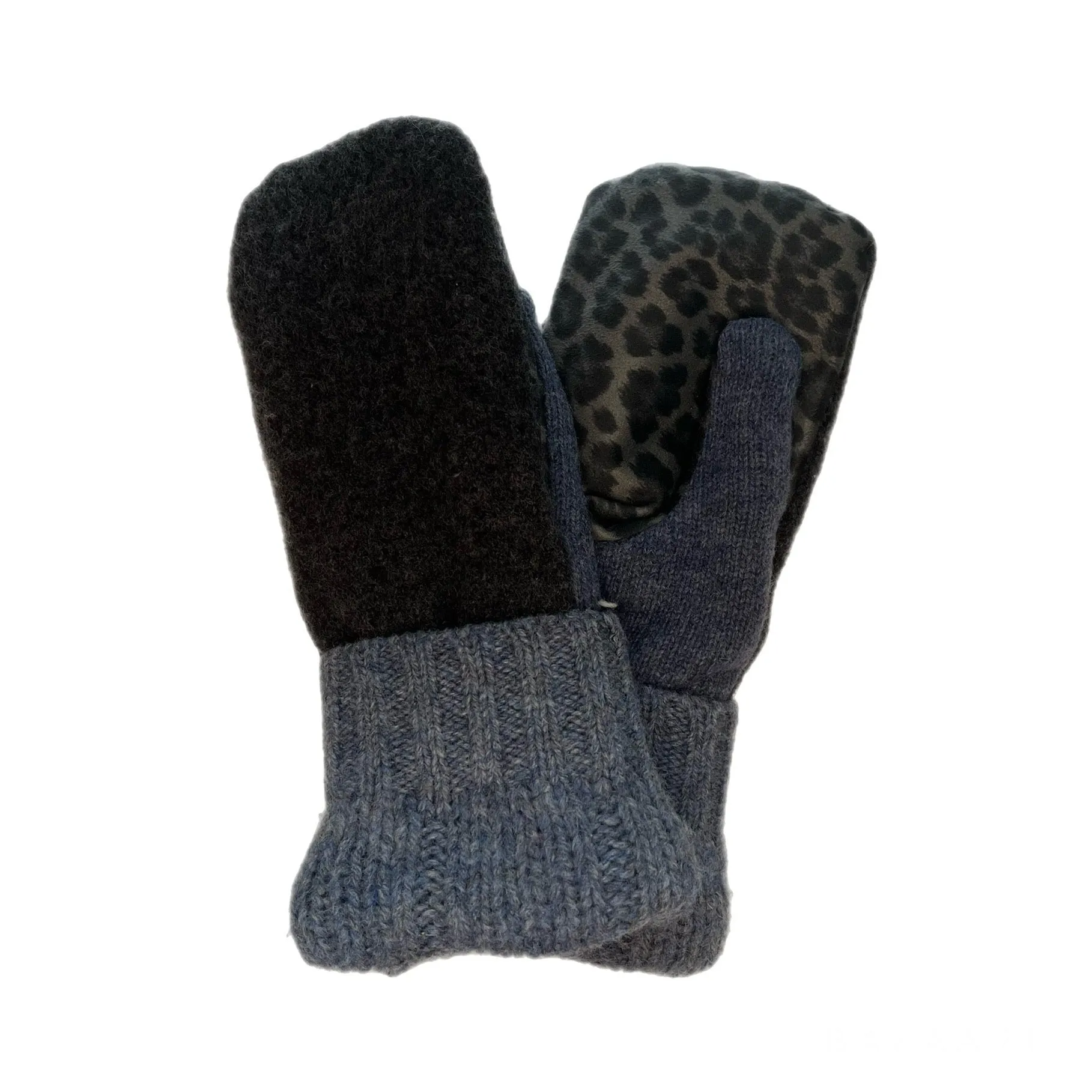 Women's Driving Mittens - Grey with Cheetah Print Micro-Suede Palm - 082 M/L