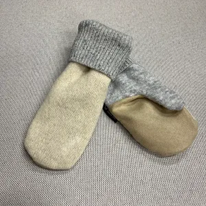 Women's Driving Mittens -  Irish Cream & Grey with Tan micro-suede palm - 051 M/L