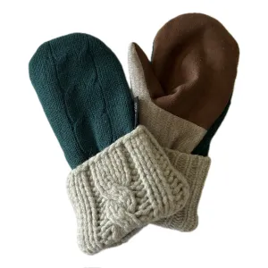 Women's Driving Mittens Small - Forest Green with Chocolate Microsuede Palm - 573