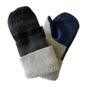 Women's Driving Mittens Small - Grey with Blue Microsuede Palm - 571