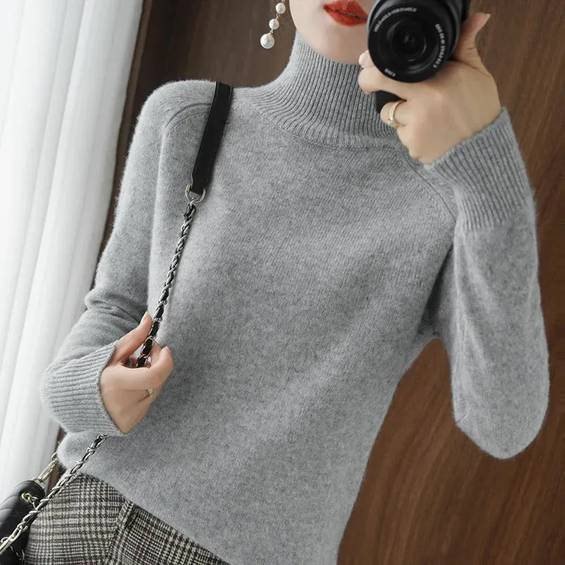Women's Merino Wool Mock Neck Long Sleeve Cashmere Pullover Sweater