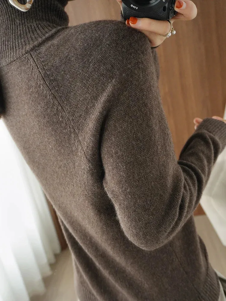 Women's Merino Wool Mock Neck Long Sleeve Cashmere Pullover Sweater