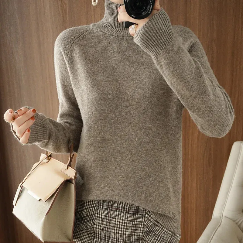 Women's Merino Wool Mock Neck Long Sleeve Cashmere Pullover Sweater