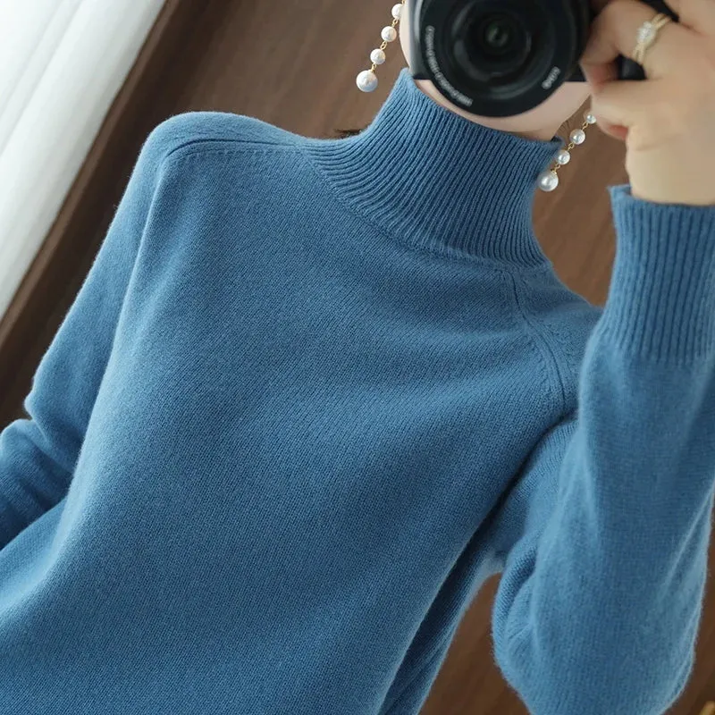 Women's Merino Wool Mock Neck Long Sleeve Cashmere Pullover Sweater