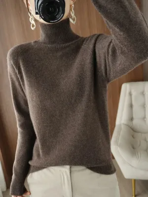 Women's Merino Wool Mock Neck Long Sleeve Cashmere Pullover Sweater