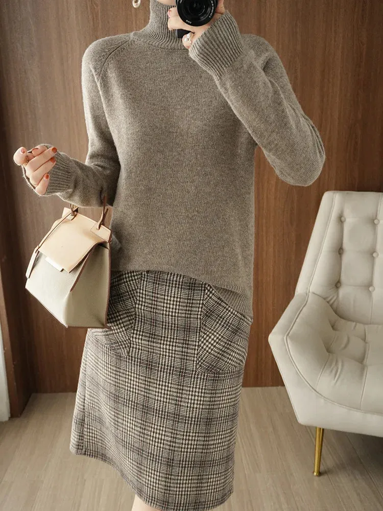 Women's Merino Wool Mock Neck Long Sleeve Cashmere Pullover Sweater
