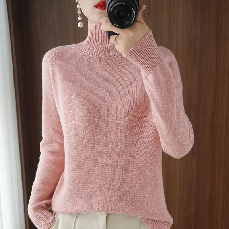 Women's Merino Wool Mock Neck Long Sleeve Cashmere Pullover Sweater