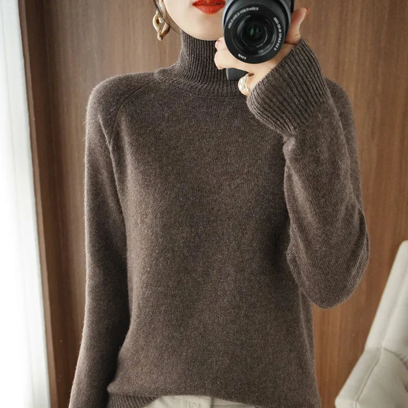 Women's Merino Wool Mock Neck Long Sleeve Cashmere Pullover Sweater