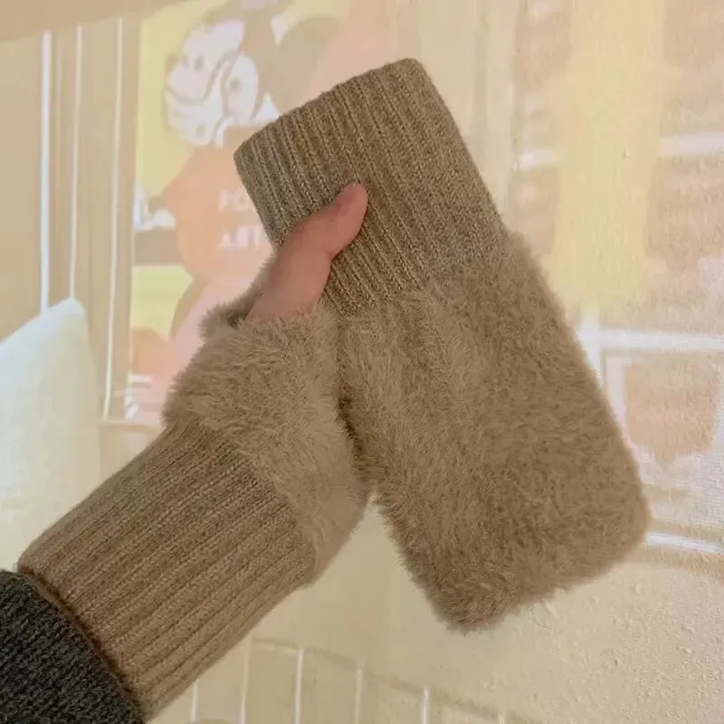 Women's Mink Fleece Half-Finger Gloves – Soft/Plush