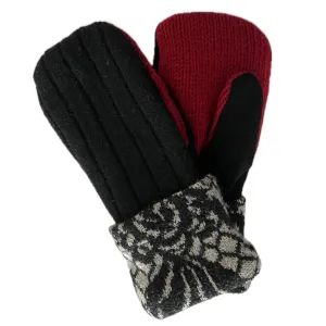 Women's Mittens - Black & Red with Patterned Cuff - 1560 M/L