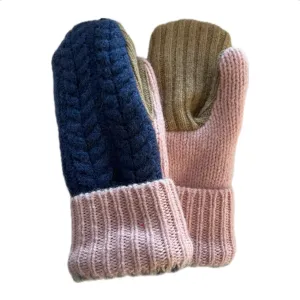 Women's Mittens - Blue,  Pink & Camel - 1531 M/L
