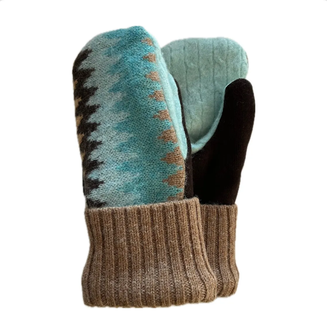 Women's Mittens - Camel & Turquoise Pattern - 1534 M/L