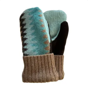 Women's Mittens - Camel & Turquoise Pattern - 1534 M/L