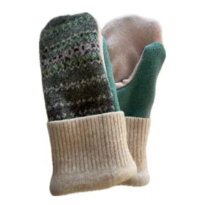 Women's Mittens - Green & Pale Pink - 1539 M/L