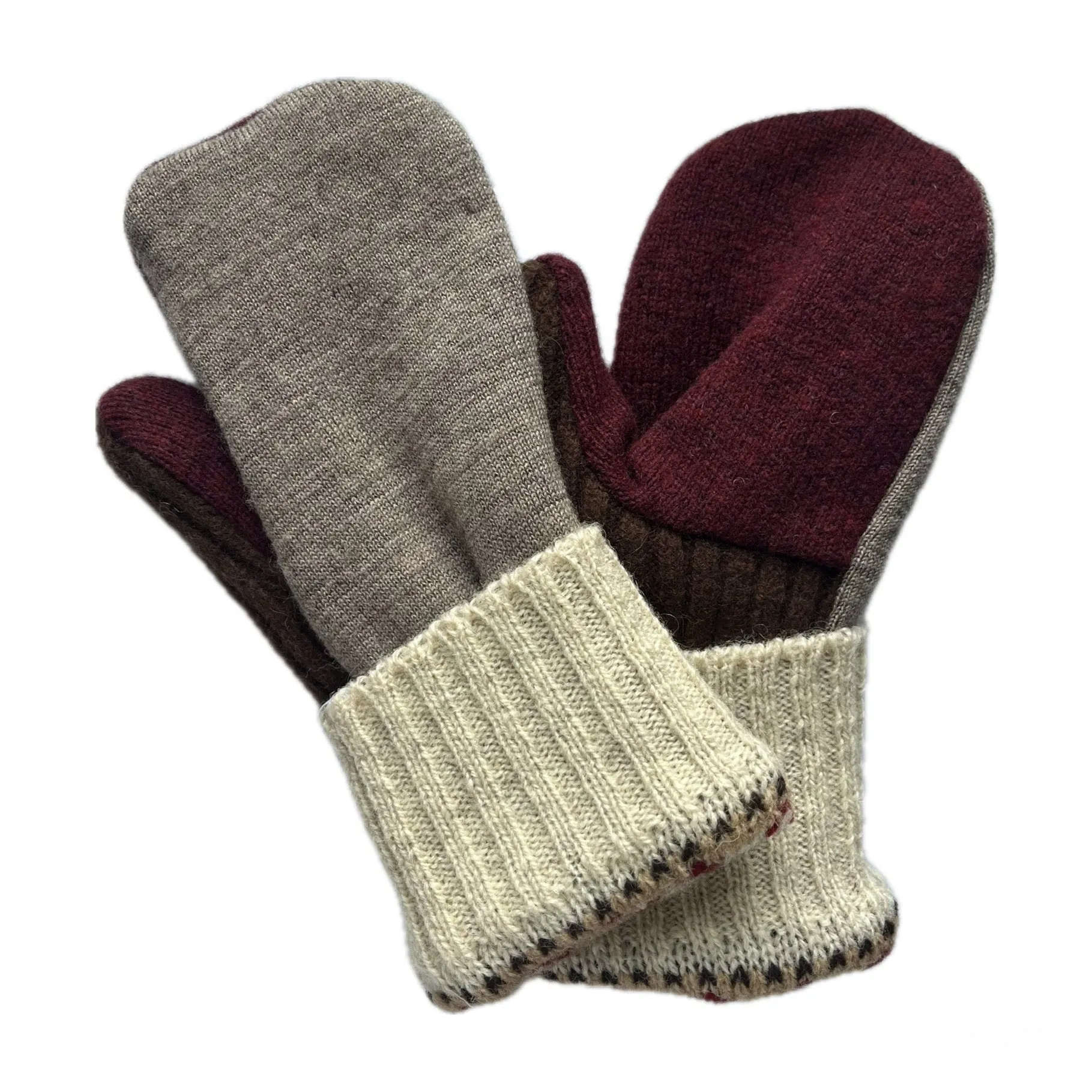 Women's Mittens Petite - Grey & Maroon - 556