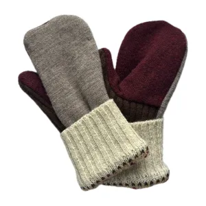 Women's Mittens Petite - Grey & Maroon - 556