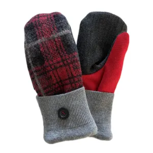 Women's Mittens - Red & Black Plaid with Button - 1449 M/L