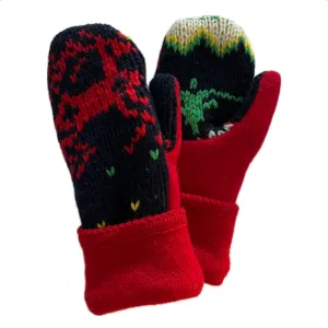 Women's Mittens - Red, Navy & Green Nordic with deer - 1502 M/L
