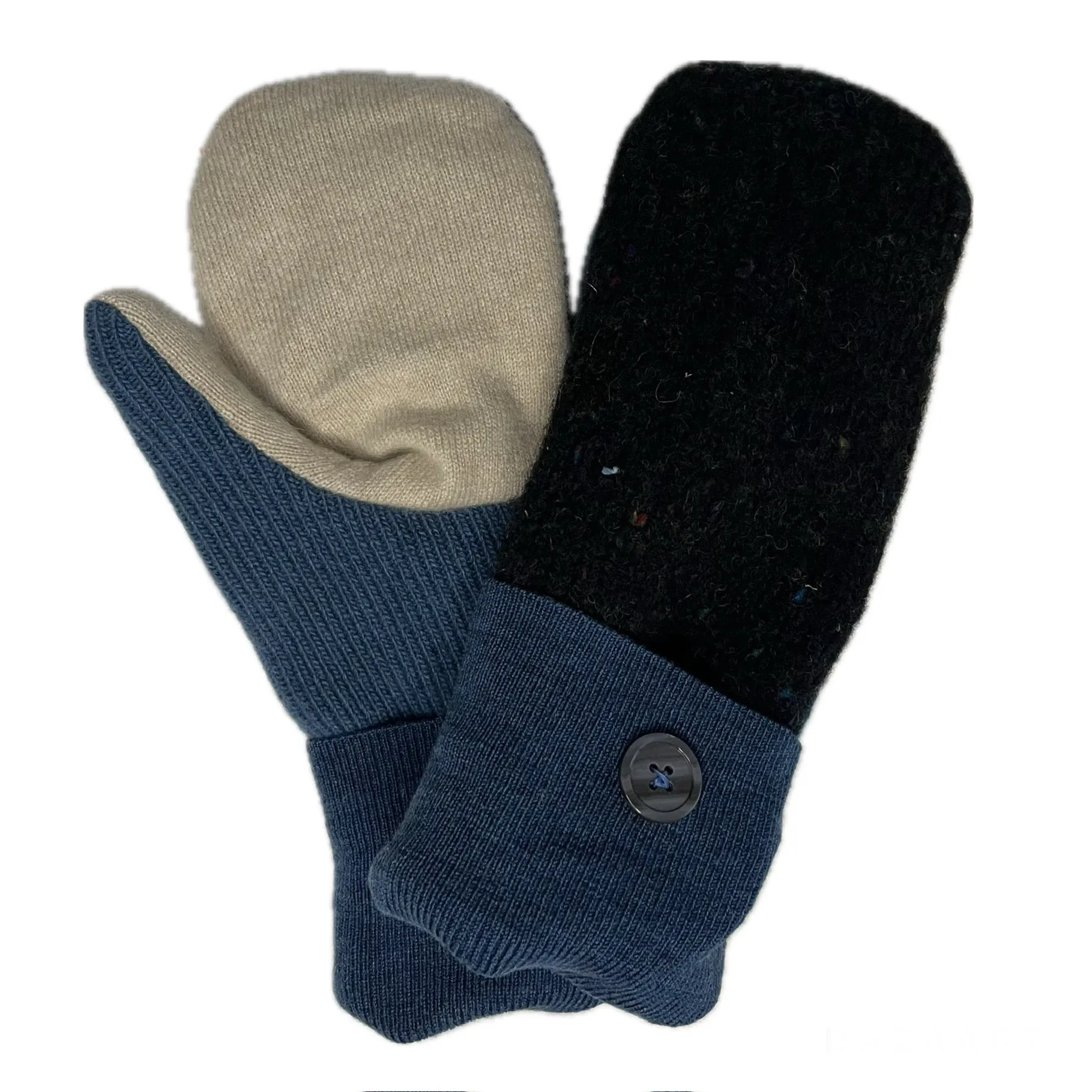 Women's Mittens with Buttons - Black & Blue - 1377 M/L