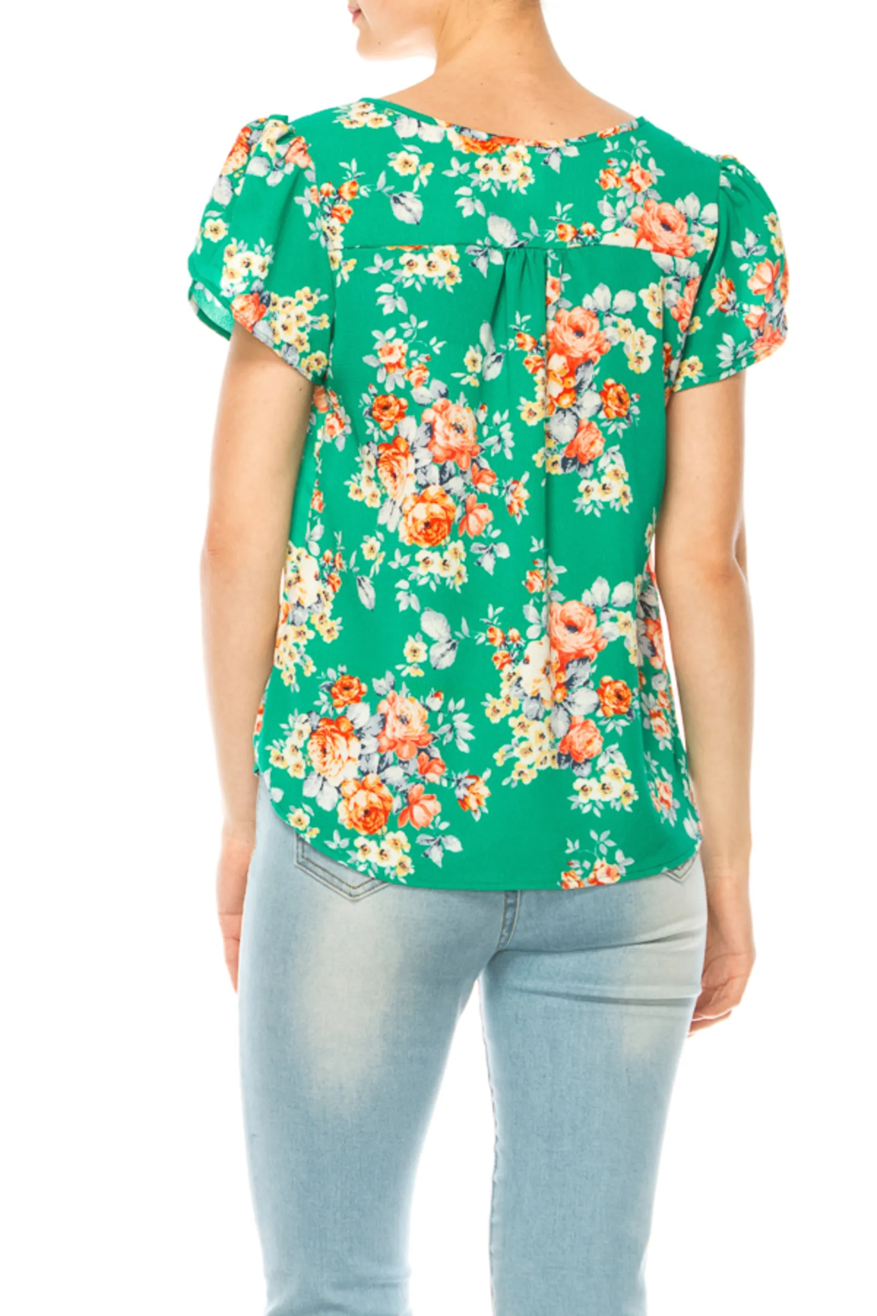 Women's Polka Dot Overlapping Short Sleeve Ribbon Accent Top