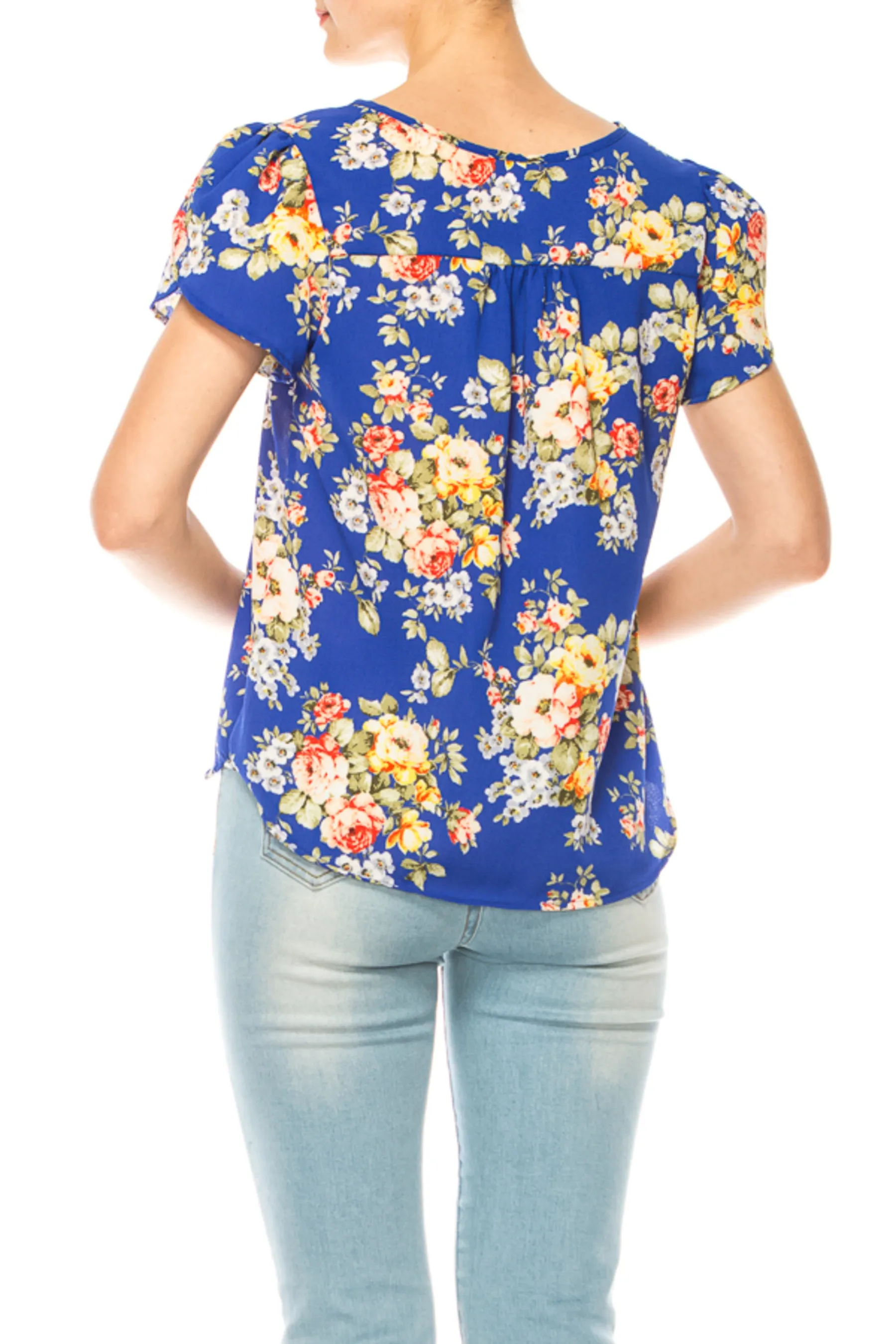 Women's Polka Dot Overlapping Short Sleeve Ribbon Accent Top