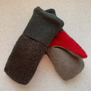 Women's Sherpa Lined Mittens - Charcoal, Brown & Rusty Red - 532