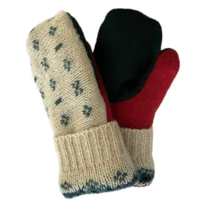 Women's Sherpa Lined Mittens - Cream & Green Nordic - 600