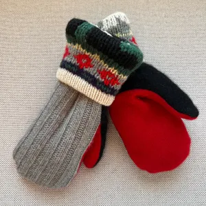 Women's Sherpa Lined Mittens - Grey, Red, Navy, Green & Black - 534