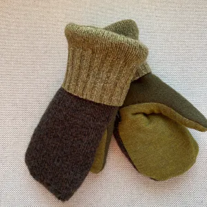 Women's Sherpa Lined Mittens - Shades of Green & Brown - 545