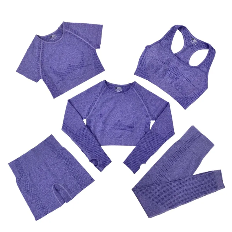 Women's Yoga Fitness Set, Long Sleeve Crop Top and High Waist Leggings