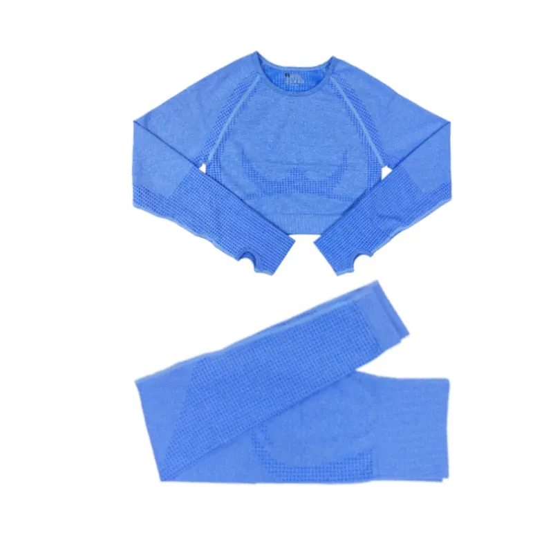 Women's Yoga Fitness Set, Long Sleeve Crop Top and High Waist Leggings