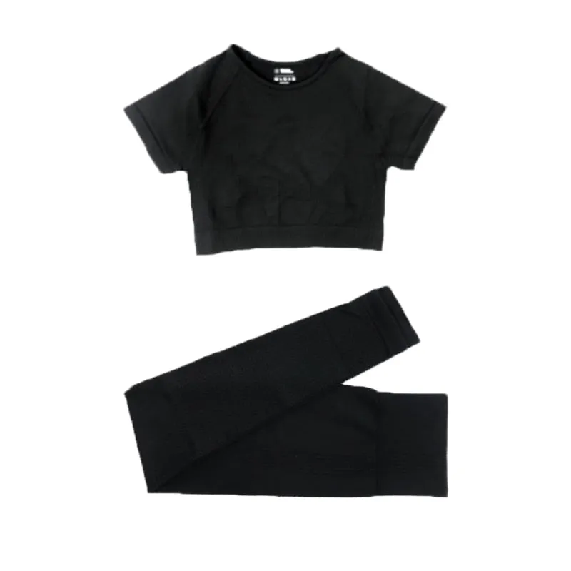 Women's Yoga Fitness Set, Long Sleeve Crop Top and High Waist Leggings