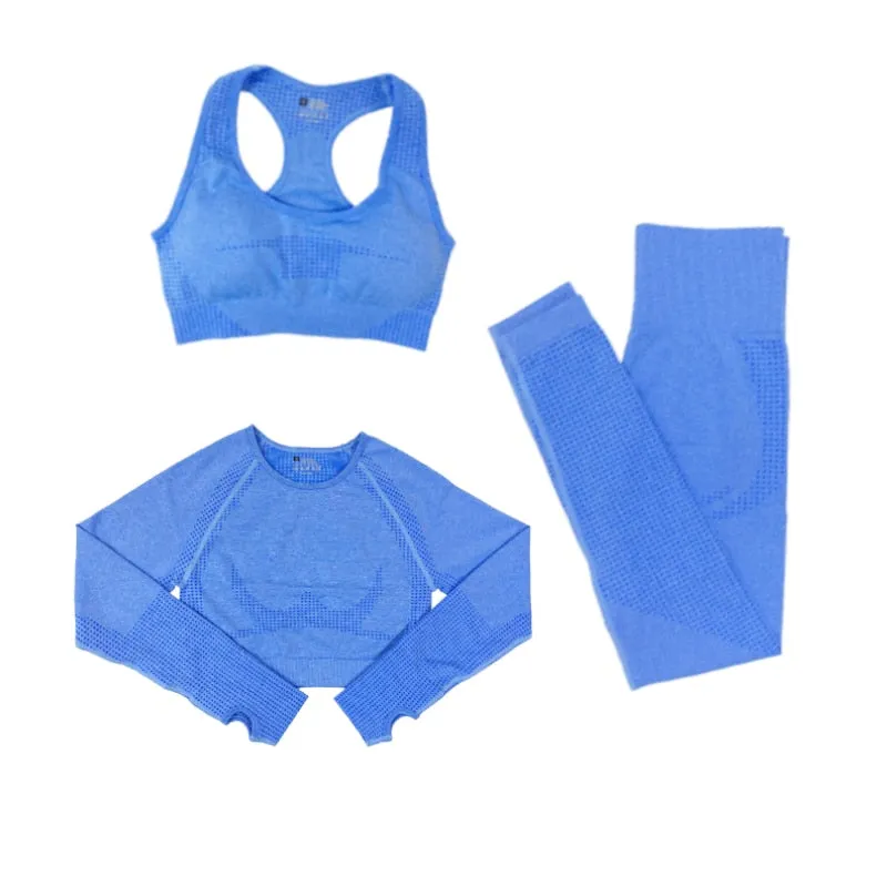Women's Yoga Fitness Set, Long Sleeve Crop Top and High Waist Leggings