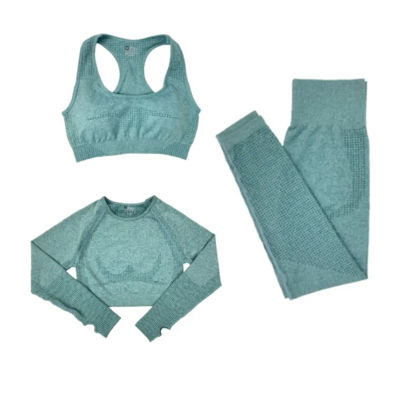 Women's Yoga Fitness Set, Long Sleeve Crop Top and High Waist Leggings