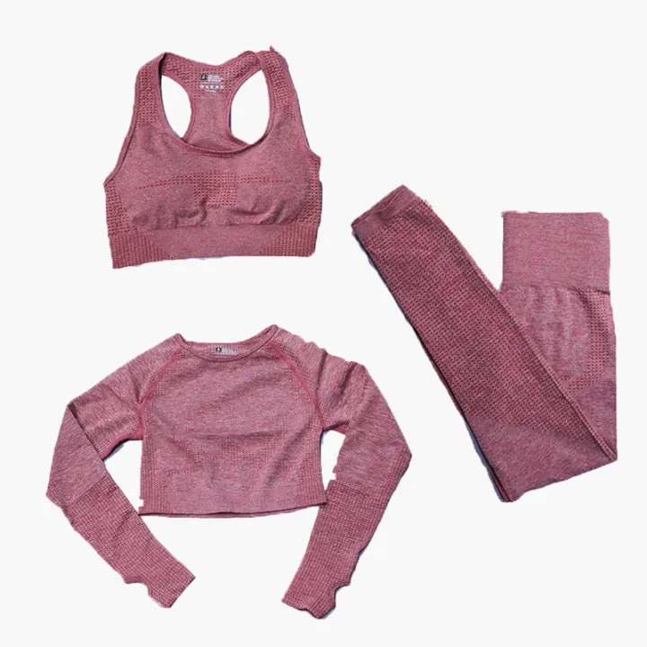 Women's Yoga Fitness Set, Long Sleeve Crop Top and High Waist Leggings