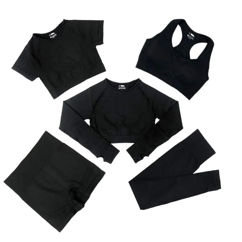 Women's Yoga Fitness Set, Long Sleeve Crop Top and High Waist Leggings