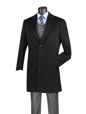 Wool & Cashmere Regular Fit Top Coat 38" Long in Black CL38