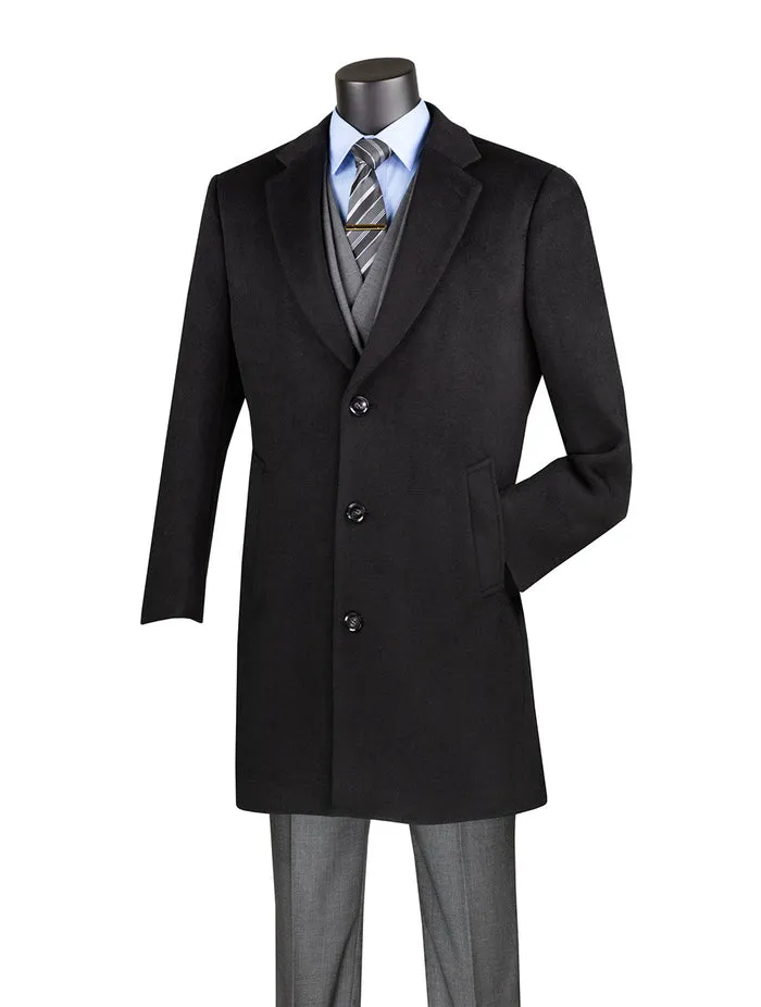 Wool & Cashmere Regular Fit Top Coat 38" Long in Black CL38