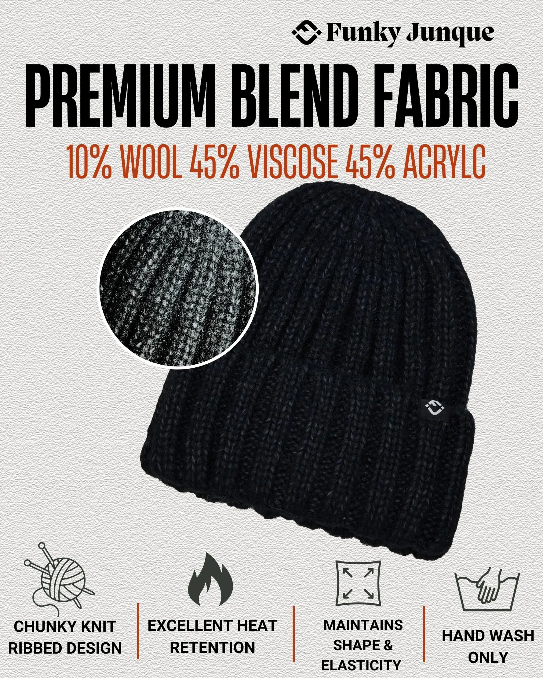 Wool Blend Ribbed Beanie by Funky Junque