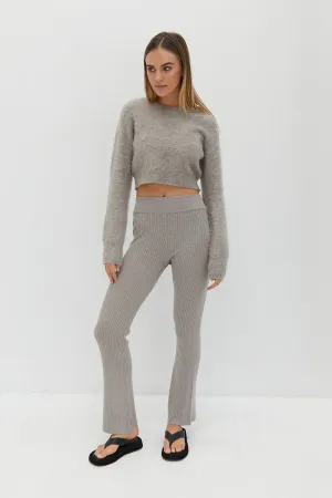 Wool Fitted Knit Pants - Light Grey