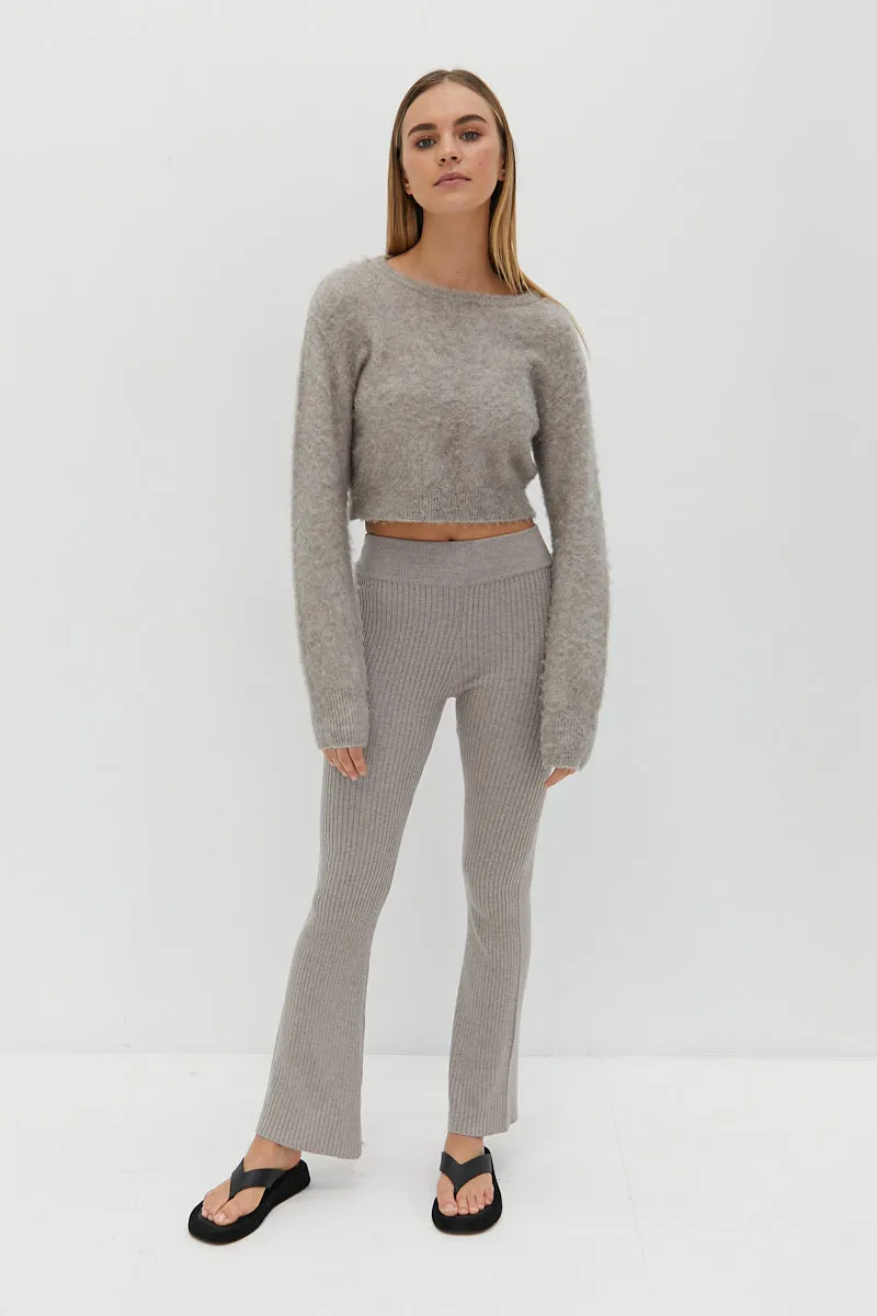 Wool Fitted Knit Pants - Light Grey
